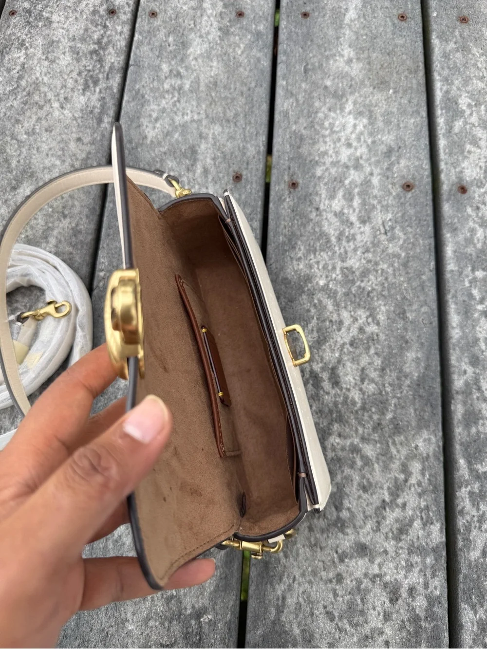 Coach Studio Bag 20 C Cream Leather Shoulder Bag with Gold  discontinued model